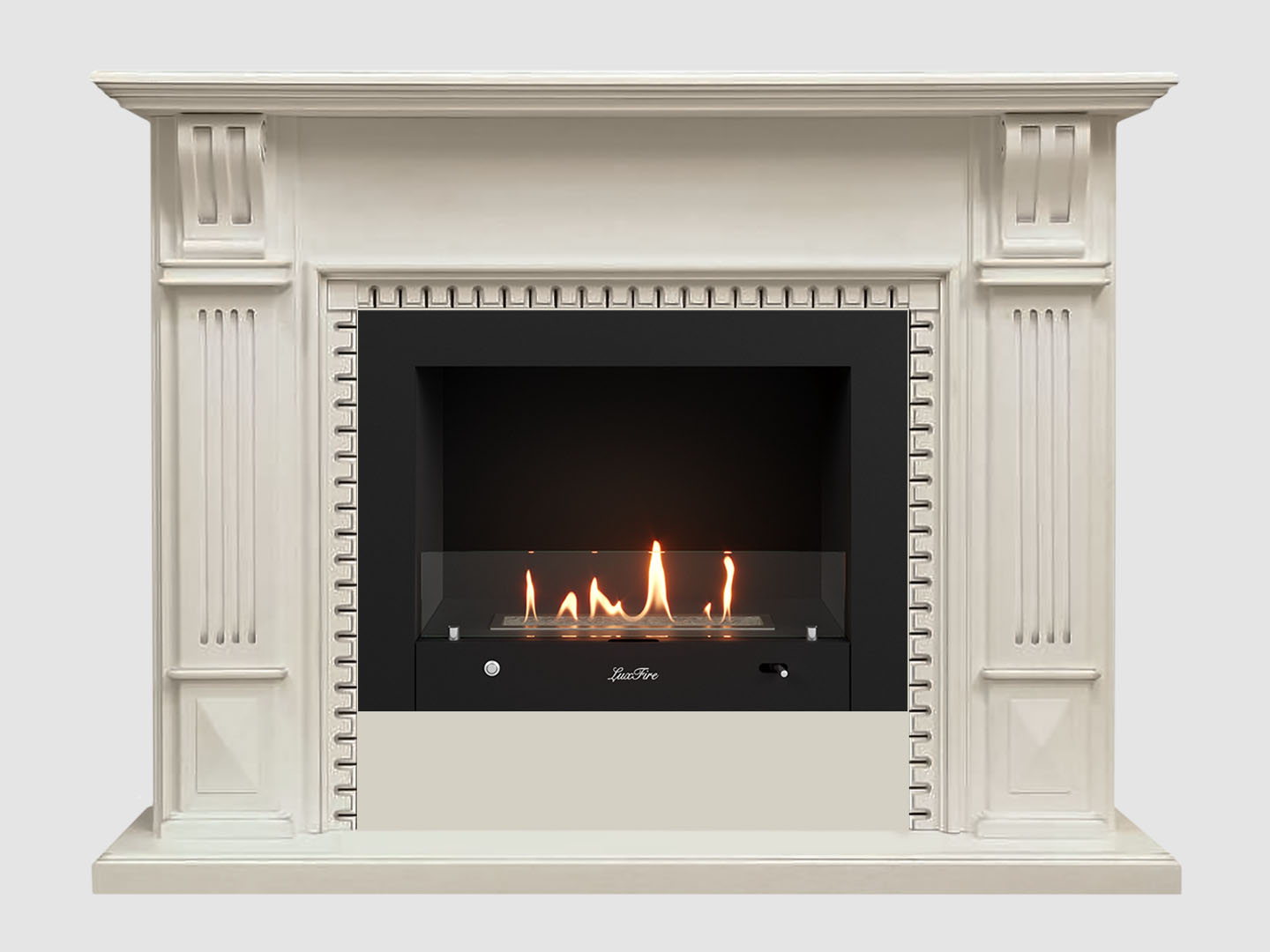 Каминный портал МДФ "Белфаст 1350" с биокамином Lux Fire "Фаер Бокс 4-25.5" (белый) по цене 135 900 руб.