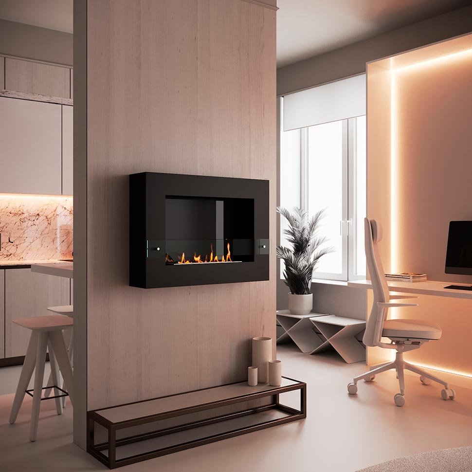 Биокамин SteelHeat WALL GRAND 900 черный, стекло, стемалит по цене 47 250 руб.