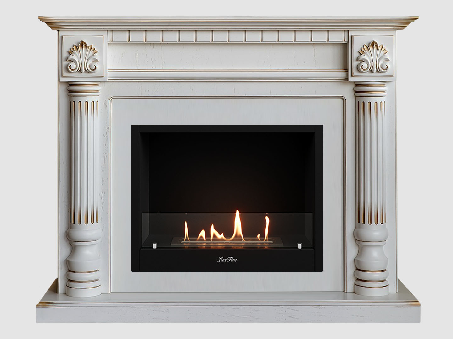 Каминный портал МДФ "Македония 1300" с биокамином Lux Fire "Фаер Бокс 1-30" (белый) по цене 97 700 руб.